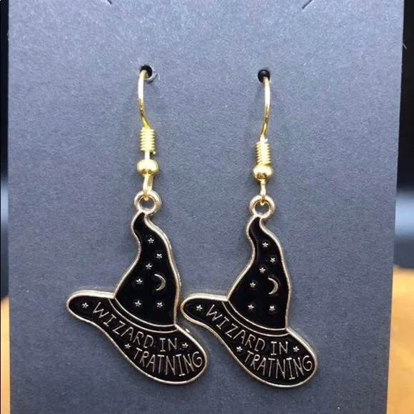 "Wizard in Training" Witches Hat Earrings - Picture 1 of 2